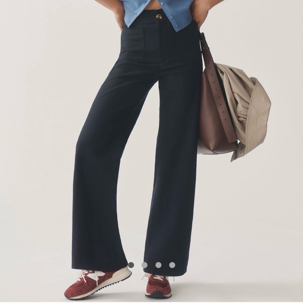 Anthropologie Maeve “The Collette” linen blend Black Wide-Leg Trousers